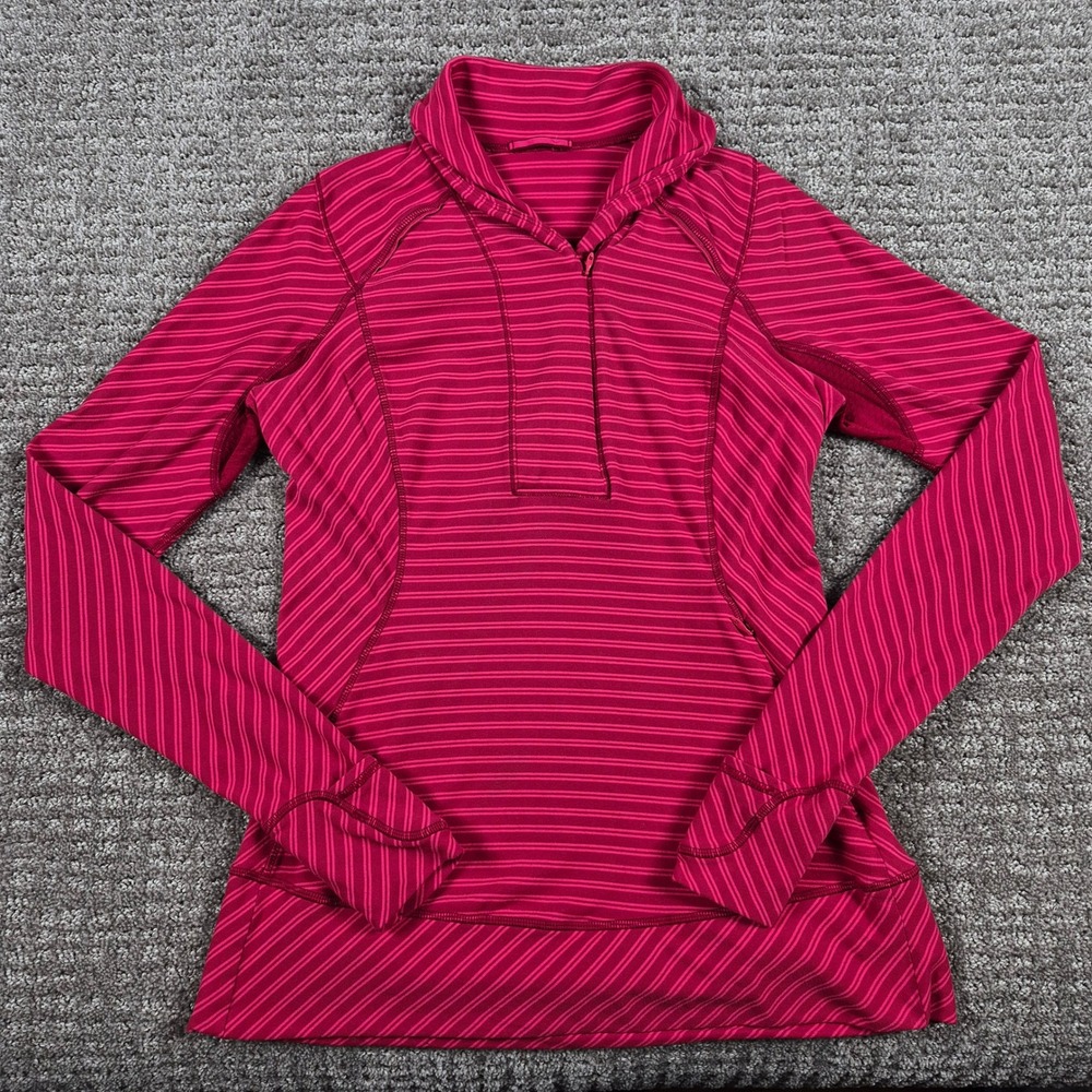 Lululemon Top Run Swiftly Tech 1/2 Zip Womens 8 Raspberry Pink Striped Thumbhole
